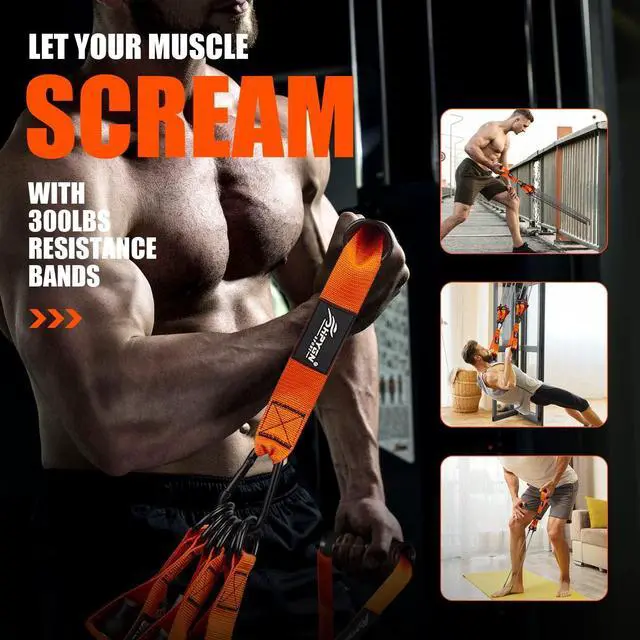 Alt view image 6 of 7 - Resistance Bands, Heavy Exercise Bands with Handles, Fitness Bands Set for Working Out, Workout Bands for Men, Weight Bands for Muscle Training, Strength, Slim, Yoga, Home Gym Equipment