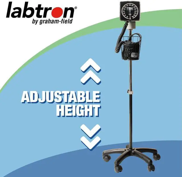 Alt view image 2 of 6 - Labtron Mobile Blood Pressure Monitor with Rolling Stand, Adult Large BP Cuff, Height-Adjustable