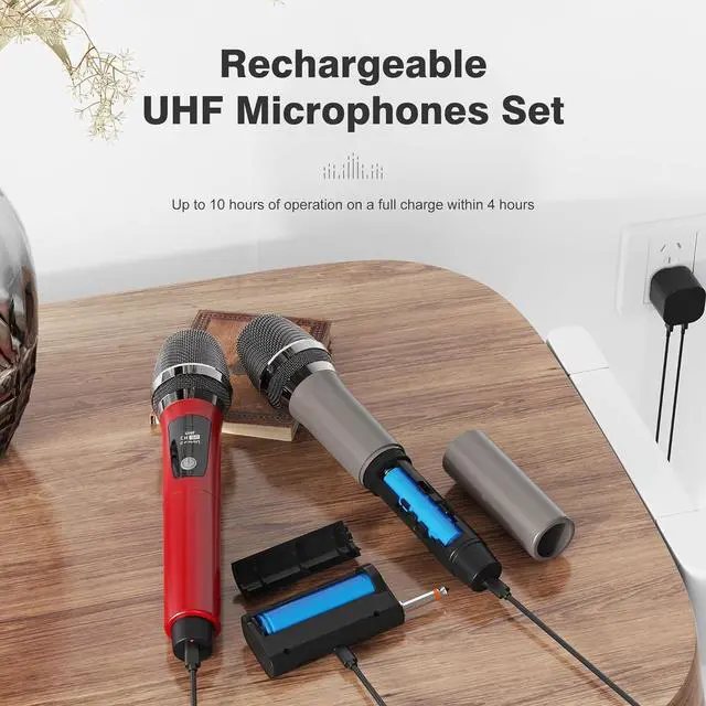 Alt view image 4 of 7 - Wireless Microphones, Professional Dual Karaoke Microphones, Wireless Dynamic Microphone System Set with Rechargeable Receiver for Home Party, Speech, Wedding, Church, PA System