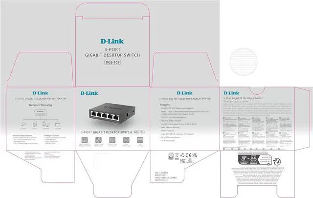Alt view image 7 of 7 - D-Link Ethernet Switch, 5 Port Gigabit Unmanaged Metal Desktop Plug and Play Compact (DGS-105),Black