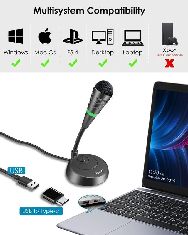 Alt view image 2 of 6 - Mini USB Computer Microphone for Laptop, Plug &Play Desktop Cardioid Condenser External Small Mic, Mute Button with LED Indicator, for Windows/Mac, Skype, Recording, Games/Zoom Meetings/Little