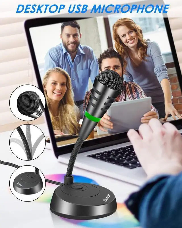 Alt view image 6 of 6 - Mini USB Computer Microphone for Laptop, Plug &Play Desktop Cardioid Condenser External Small Mic, Mute Button with LED Indicator, for Windows/Mac, Skype, Recording, Games/Zoom Meetings/Little