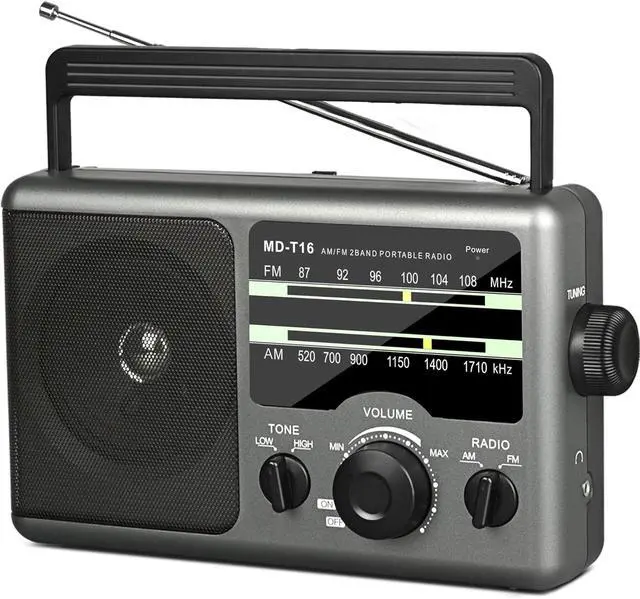 Main image of AM FM Portable Radio Battery Operated by 4X D Cell Batteries Or AC Power Transistor Radio with and Big Speaker, Standard Earphone Jack, High/Low Tone Mode, Large Knob