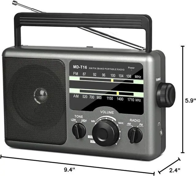 Alt view image 7 of 7 - AM FM Portable Radio Battery Operated by 4X D Cell Batteries Or AC Power Transistor Radio with and Big Speaker, Standard Earphone Jack, High/Low Tone Mode, Large Knob