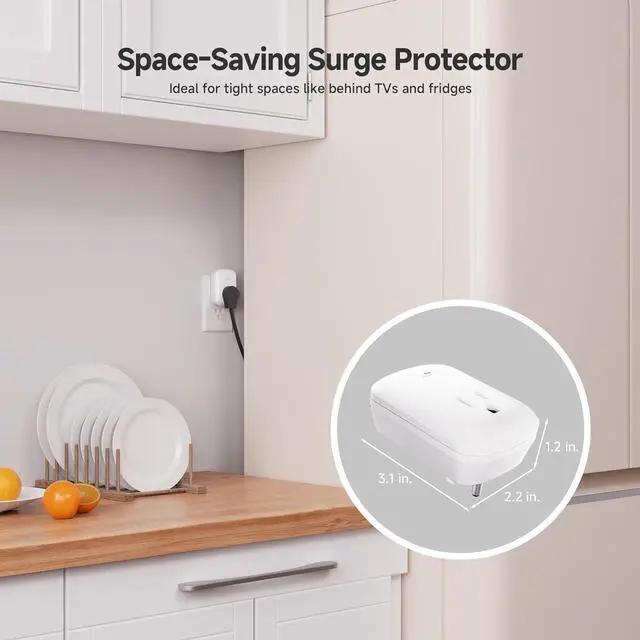 Alt view image 7 of 7 - [ETL Listed] Cable Matters 1350 Joules Single Outlet Surge Protector for TV, PC, Xbox, PS5, Refrigerator, Treadmill, 15A/1875W, 500V Clamping Voltage Wall Surge Protector Outlet, White