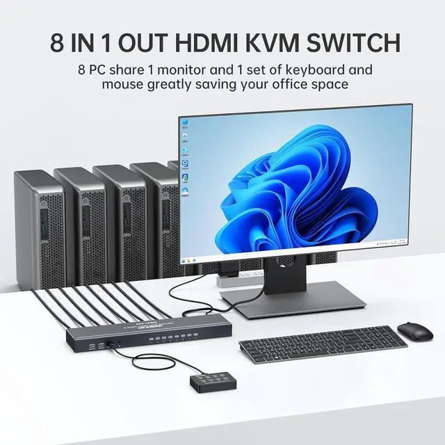 Alt view image 5 of 7 - Ennovor MT-VIKI 8 Port KVM Switch HDMI, 4K@30Hz 1U Rack Mount KVM Switch w/IR Remote & Wire-Desktop Controller & 8 HDMI KVM Cables & Rack Ears & Power Adapter