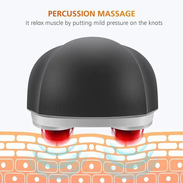 Alt view image 2 of 7 - Snailax Cordless Handheld Back Massager with Heat, FSA HSA Eligible, Deep Tissue Percussion Massager, 3 Sets of Dual Pivoting Heads,Rechargeable Hand Held Massager for Neck,Back Shoulder,Calf,Legs