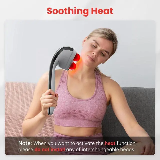 Alt view image 3 of 7 - Snailax Cordless Handheld Back Massager with Heat, FSA HSA Eligible, Deep Tissue Percussion Massager, 3 Sets of Dual Pivoting Heads,Rechargeable Hand Held Massager for Neck,Back Shoulder,Calf,Legs