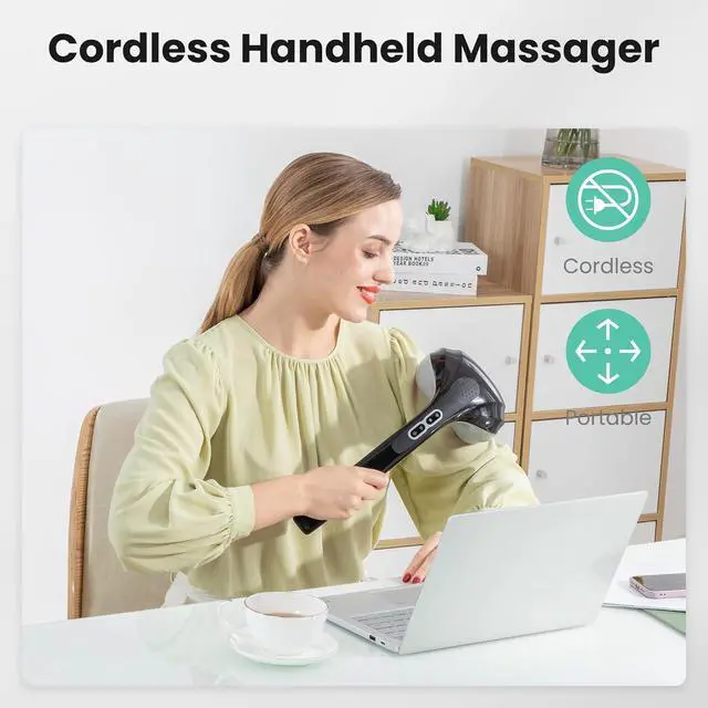 Alt view image 4 of 7 - Snailax Cordless Handheld Back Massager with Heat, FSA HSA Eligible, Deep Tissue Percussion Massager, 3 Sets of Dual Pivoting Heads,Rechargeable Hand Held Massager for Neck,Back Shoulder,Calf,Legs