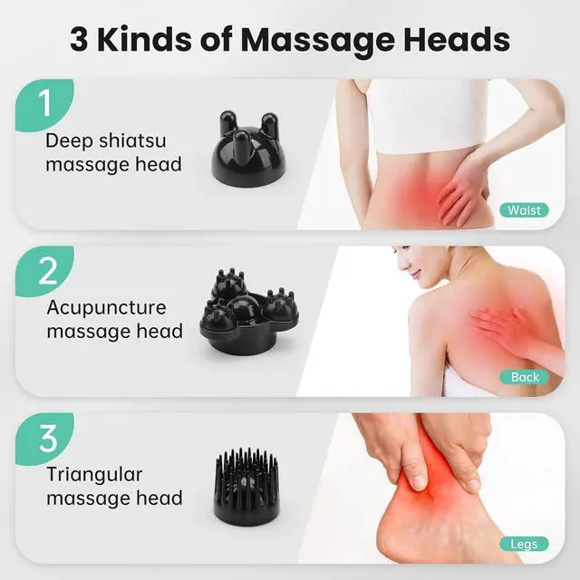 Alt view image 5 of 7 - Snailax Cordless Handheld Back Massager with Heat, FSA HSA Eligible, Deep Tissue Percussion Massager, 3 Sets of Dual Pivoting Heads,Rechargeable Hand Held Massager for Neck,Back Shoulder,Calf,Legs