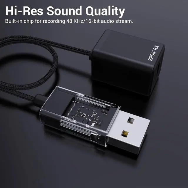 Alt view image 6 of 6 - Cubilux USB A SPDIF Input Adapter for PC [Stereo Recording ONLY, NOT for Playing Audio] USB Optical Line-in Dongle, Toslink to USB Receiver, USB A SDPIF RX Interface Suitable for Laptop Computer