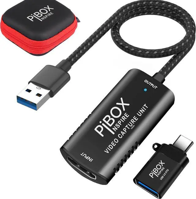 Main image of Video Capture Card, PiBOX India Braided Tough, 4K HDMI to USB 3.0 Game Capture Device Aluminium Windows Android Mac,HD 1080P Audio Video Card Live Streaming Gaming, Teaching Live Broadcasting