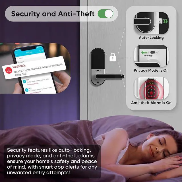 Alt view image 5 of 7 - Keyless-Entry Fingerprint Digital Smart Lock: Electronic Door Lock with Code Passcode, Electric Door Knob, Biometric Door Handle (Silver)