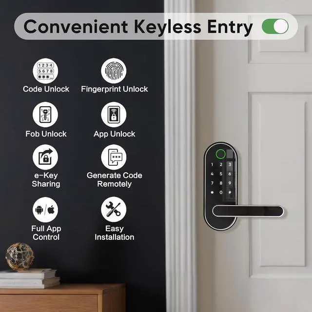 Alt view image 7 of 7 - Keyless-Entry Fingerprint Digital Smart Lock: Electronic Door Lock with Code Passcode, Electric Door Knob, Biometric Door Handle (Silver)