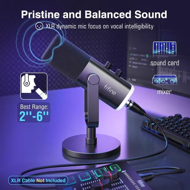 Alt view image 3 of 7 - FIFINE USB/XLR Dynamic Microphone for Podcast Recording, PC Computer Gaming Streaming Mic with RGB Light, Mute Button, Headphones Jack, Desktop Stand, Vocal Mic for Singing YouTube-AmpliGame AM8