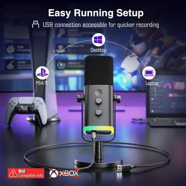 Alt view image 4 of 7 - FIFINE USB/XLR Dynamic Microphone for Podcast Recording, PC Computer Gaming Streaming Mic with RGB Light, Mute Button, Headphones Jack, Desktop Stand, Vocal Mic for Singing YouTube-AmpliGame AM8