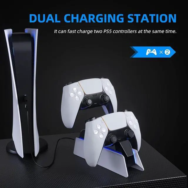 Alt view image 2 of 7 - PS5 Controller Charging Station Dock, Dual Charging for Dualsense, Wireless Accessories with Blue LED ON/Off Automatically