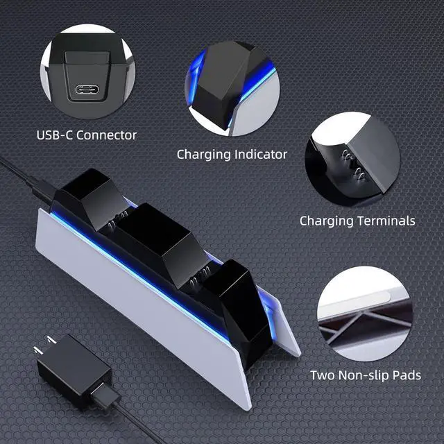 Alt view image 5 of 7 - PS5 Controller Charging Station Dock, Dual Charging for Dualsense, Wireless Accessories with Blue LED ON/Off Automatically