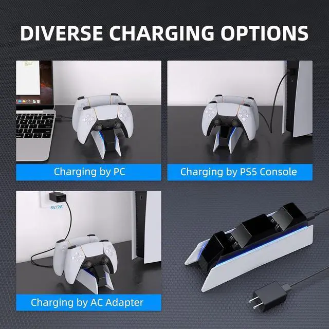 Alt view image 7 of 7 - PS5 Controller Charging Station Dock, Dual Charging for Dualsense, Wireless Accessories with Blue LED ON/Off Automatically