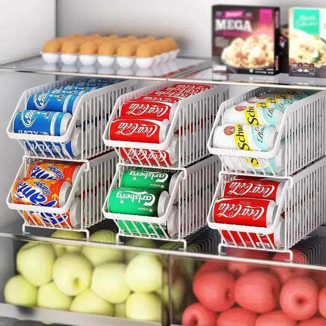 Alt view image 4 of 7 - GILLAS 6 Pack Stackable Soda Can Organizer for Refrigerator, Can Holder Dispenser, Canned Food Storage Rack for Fridge, Kitchen, Countertops, Cabinets, White