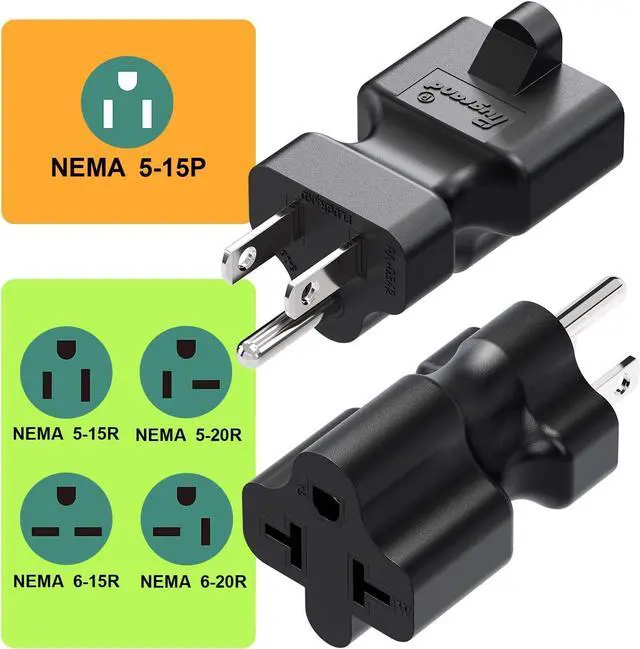 Alt view image 7 of 7 - Four-in-One 15 Amp to 20 Amp T Blade Adapter - 5-15P to 5-20R/6-15R/6-20R AC Power Adapter, 15A 125V to 20A 250V (5 Pack)