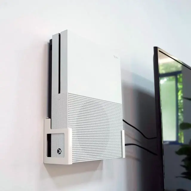 Alt view image 5 of 6 - Monzlteck Wall Mount for Xbox One SAll Metal Vertical Hanging On Wall with Power Botton Left/Right,Wall Shelf Bracket for Xbox 1S