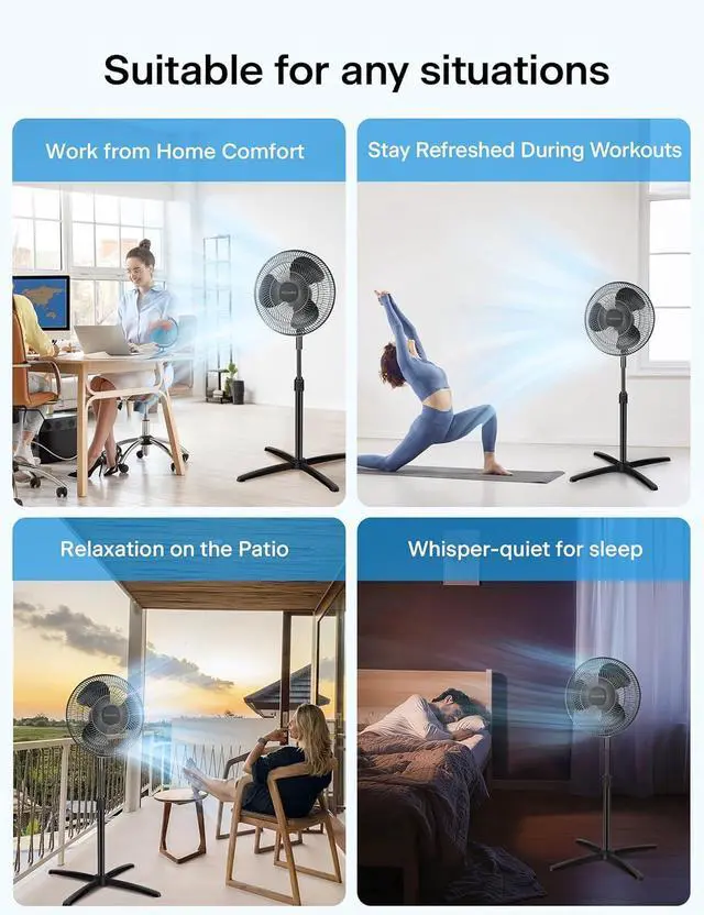 Alt view image 3 of 7 - PELONIS 16 inch Pedestal Fan for Bedroom , Oscillating Fan, 3-Speeds, 90° Oscillation, Adjustable Height, Floor Fan, Standing Fan for Living Room, Kitchen, and Home office, Black