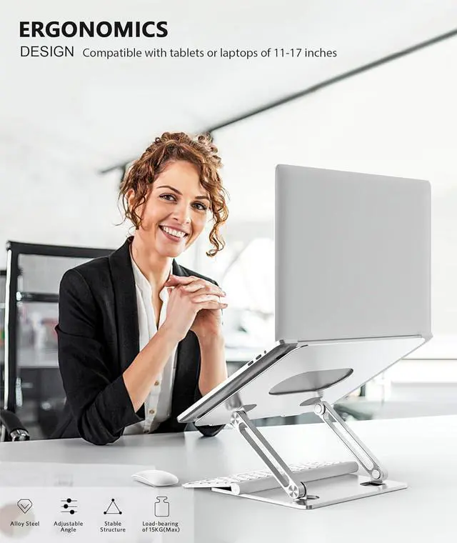 Alt view image 2 of 7 - Laptop Stand, BoYata Laptop Holder, Multi-Angle Stand with Heat-Vent to Elevate Laptop, Adjustable Notebook Sand for Laptop (4-17 inch) Compatible for MacBook Pro/Air, Surface Laptop and so on