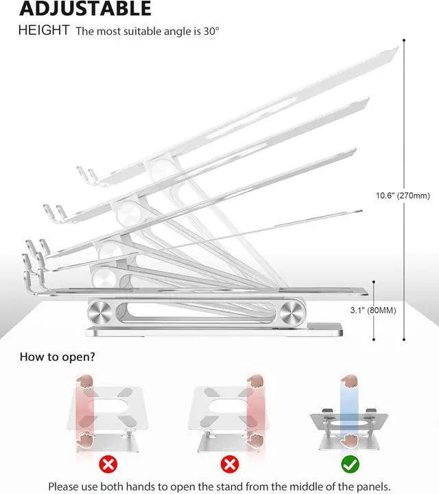 Alt view image 3 of 7 - Laptop Stand, BoYata Laptop Holder, Multi-Angle Stand with Heat-Vent to Elevate Laptop, Adjustable Notebook Sand for Laptop (4-17 inch) Compatible for MacBook Pro/Air, Surface Laptop and so on