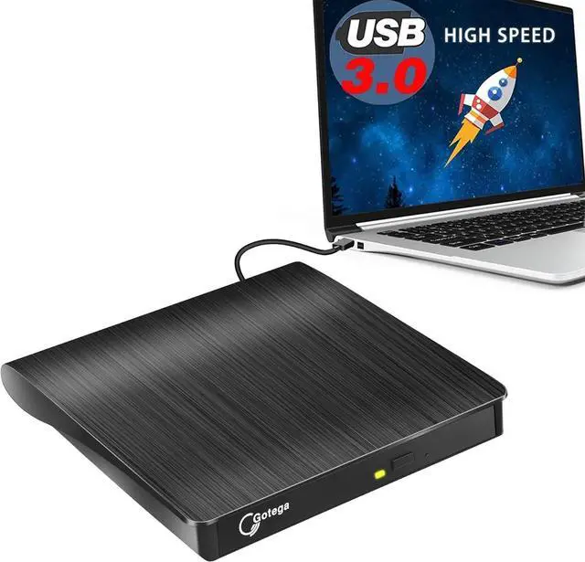 Main image of Gotega External DVD Drive, USB 3.0 Portable +/-RW, DVD Player for CD ROM Burner Compatible with Laptop Desktop PC Windows Linux OS Apple Mac Black