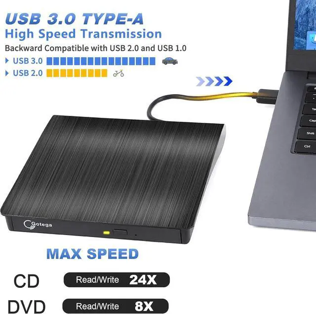 Alt view image 2 of 7 - Gotega External DVD Drive, USB 3.0 Portable +/-RW, DVD Player for CD ROM Burner Compatible with Laptop Desktop PC Windows Linux OS Apple Mac Black