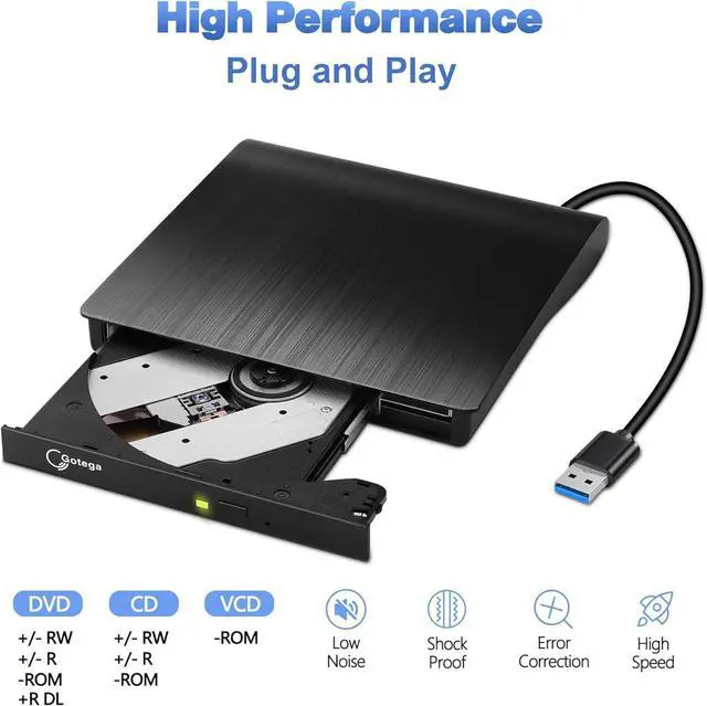 Alt view image 3 of 7 - Gotega External DVD Drive, USB 3.0 Portable +/-RW, DVD Player for CD ROM Burner Compatible with Laptop Desktop PC Windows Linux OS Apple Mac Black