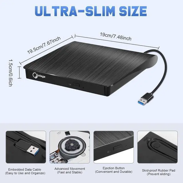 Alt view image 5 of 7 - Gotega External DVD Drive, USB 3.0 Portable +/-RW, DVD Player for CD ROM Burner Compatible with Laptop Desktop PC Windows Linux OS Apple Mac Black