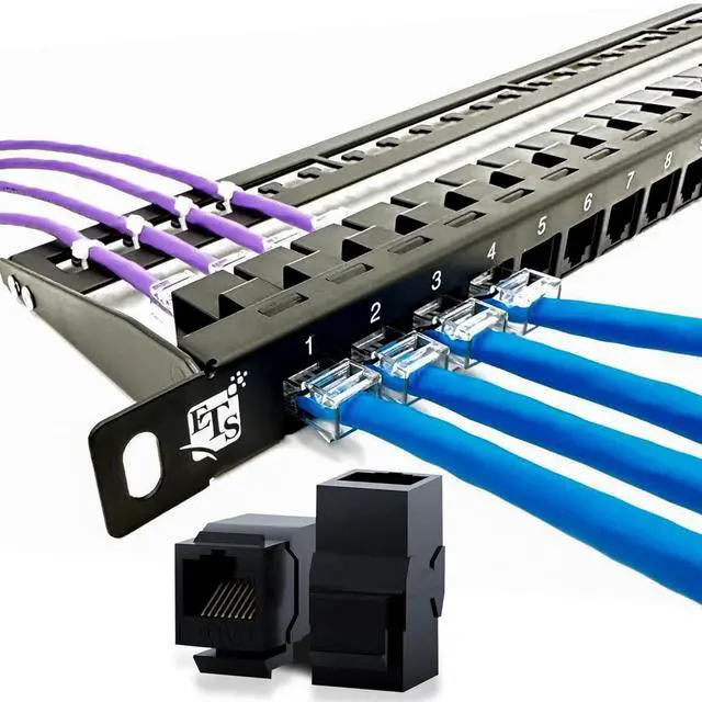 Main image of ETS 24 Port Patch Panel CAT6 0.5U Inline Pass Through Keystone Coupler UTP High Density