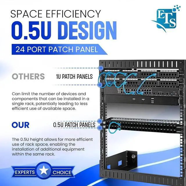 Alt view image 2 of 7 - ETS 24 Port Patch Panel CAT6 0.5U Inline Pass Through Keystone Coupler UTP High Density
