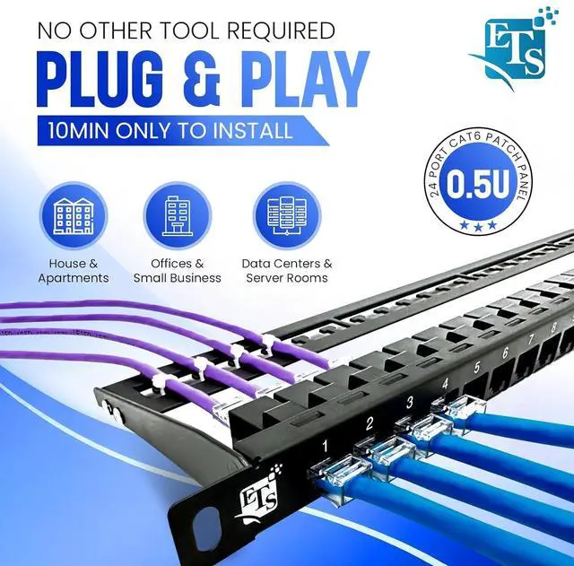 Alt view image 3 of 7 - ETS 24 Port Patch Panel CAT6 0.5U Inline Pass Through Keystone Coupler UTP High Density