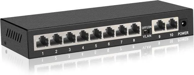 Alt view image 2 of 7 - 10 Ports Gigabit Ethernet Switch Unmanaged, 8 Gigabit Ports+2 Gigabit Uplink Port, Network Switch,Ethernet Splitter| Plug & Play| Fanless Metal Design| Shielded Ports| Traffic Optimization