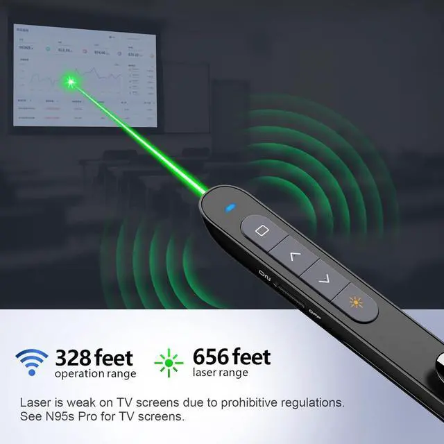 Alt view image 2 of 7 - Norwii N76 Rechargeable Presentation clicker with Pointer, Long Range Presentation Remote, Wireless Presenter for PowerPoint Presentations, Slide Control (Black with Green Light)
