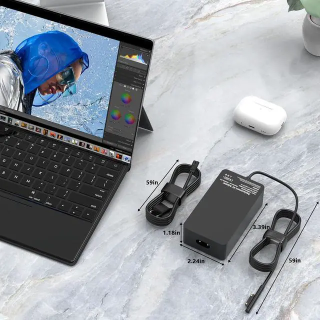 Alt view image 3 of 7 - 65W Surface Pro Laptop Charger Fits for Microsoft Surface Pro 7,6,8,9,6,5,4,3,7+,X,10,Windows Surface Laptop 6,5,4,3,2,1,Surface Go Tablet,Surface Book 3,2,1,44W,36W,LED,10FT Cable Charge Anywhere