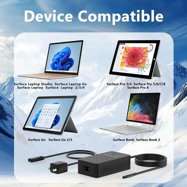 Alt view image 5 of 7 - 65W Surface Pro Laptop Charger Fits for Microsoft Surface Pro 7,6,8,9,6,5,4,3,7+,X,10,Windows Surface Laptop 6,5,4,3,2,1,Surface Go Tablet,Surface Book 3,2,1,44W,36W,LED,10FT Cable Charge Anywhere