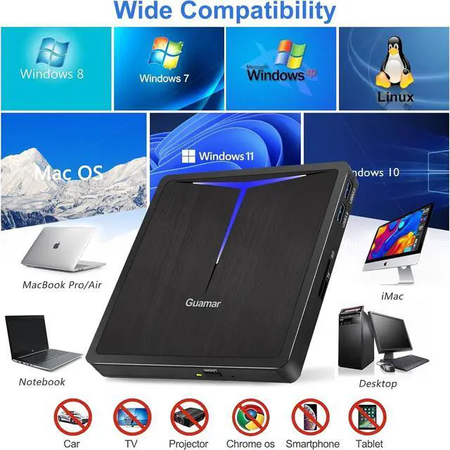 Alt view image 5 of 7 - Guamar External CD/DVD Drive for Laptop, USB 3.0 USB-C DVD Player CD Burner with 2 USB Ports SD TF Slot, Portable CD DVD ROM Drive Disk Reader Writer for PC Mac MacBook Windows 11 Linux