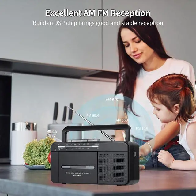 Alt view image 4 of 7 - Boombox MP3 Conversion Cassette Tape Player Recorder AM FM Radio, Cassette to MP3 Digital Converter, USB Recording, Built-in Microphone, Big Speaker and Earphone Jack by AC or C Batteries