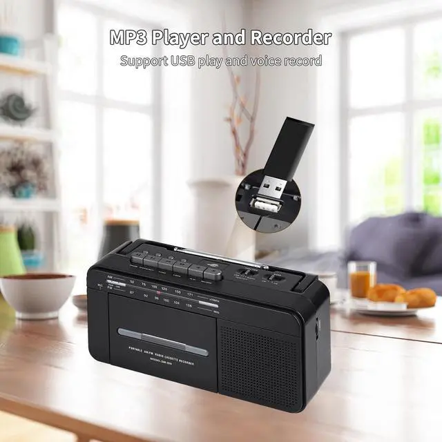 Alt view image 5 of 7 - Boombox MP3 Conversion Cassette Tape Player Recorder AM FM Radio, Cassette to MP3 Digital Converter, USB Recording, Built-in Microphone, Big Speaker and Earphone Jack by AC or C Batteries
