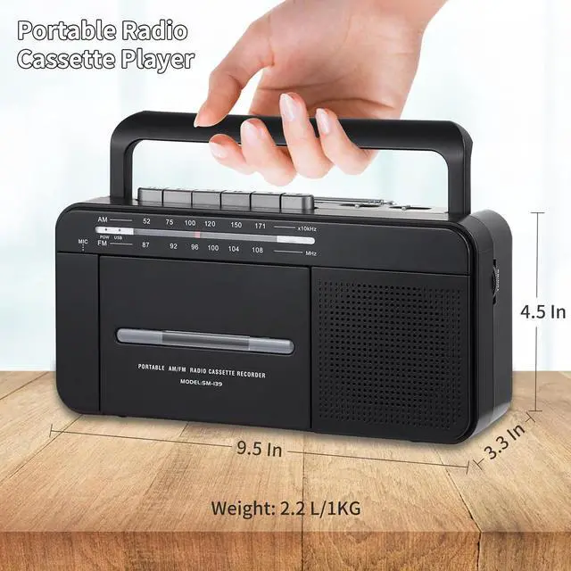 Alt view image 6 of 7 - Boombox MP3 Conversion Cassette Tape Player Recorder AM FM Radio, Cassette to MP3 Digital Converter, USB Recording, Built-in Microphone, Big Speaker and Earphone Jack by AC or C Batteries
