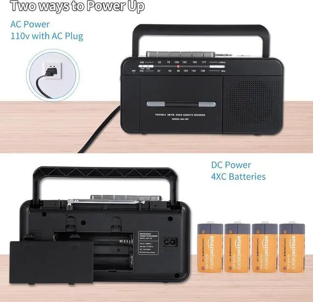 Alt view image 7 of 7 - Boombox MP3 Conversion Cassette Tape Player Recorder AM FM Radio, Cassette to MP3 Digital Converter, USB Recording, Built-in Microphone, Big Speaker and Earphone Jack by AC or C Batteries