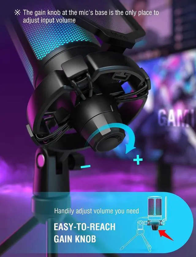 Alt view image 4 of 7 - FIFINE Gaming USB Microphone for PC PS5, Condenser Mic with Quick Mute, RGB Indicator, Tripod Stand, Pop Filter, Shock Mount, Gain Control for Streaming Discord Twitch Podcasts Videos- AmpliGame