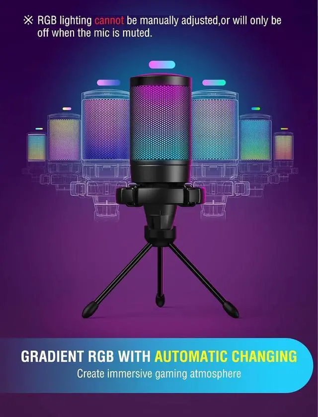 Alt view image 5 of 7 - FIFINE Gaming USB Microphone for PC PS5, Condenser Mic with Quick Mute, RGB Indicator, Tripod Stand, Pop Filter, Shock Mount, Gain Control for Streaming Discord Twitch Podcasts Videos- AmpliGame