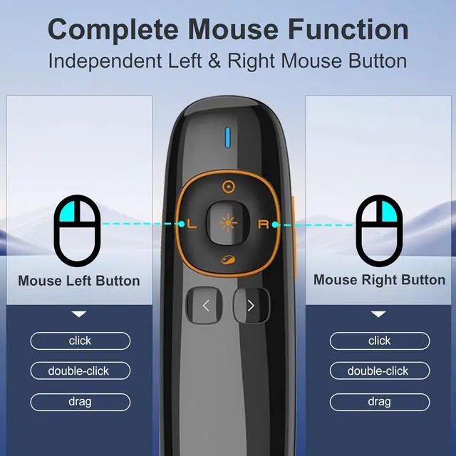 Alt view image 3 of 7 - Norwii N86s Ergonomic Wireless Presenter Clicker for LED LCD TV Screen with Digital Pointer, Air Mouse Presentation Clicker for PowerPoint, Presenter clicker with Highlighting Magnify -50M