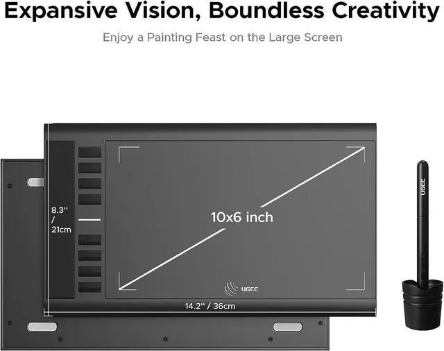 Alt view image 2 of 7 - Graphics Drawing Tablet, UGEE M708 10 x 6 inch Large Digital Drawing Pad with 8 Hot Keys 8192 Levels Pen, Graphic Tablets for Computer Graphic Board Creation Sketch for PC/Laptop/Mac OS/Linux/Chrome