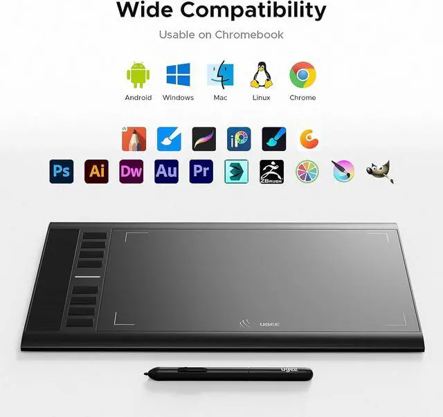 Alt view image 5 of 7 - Graphics Drawing Tablet, UGEE M708 10 x 6 inch Large Digital Drawing Pad with 8 Hot Keys 8192 Levels Pen, Graphic Tablets for Computer Graphic Board Creation Sketch for PC/Laptop/Mac OS/Linux/Chrome